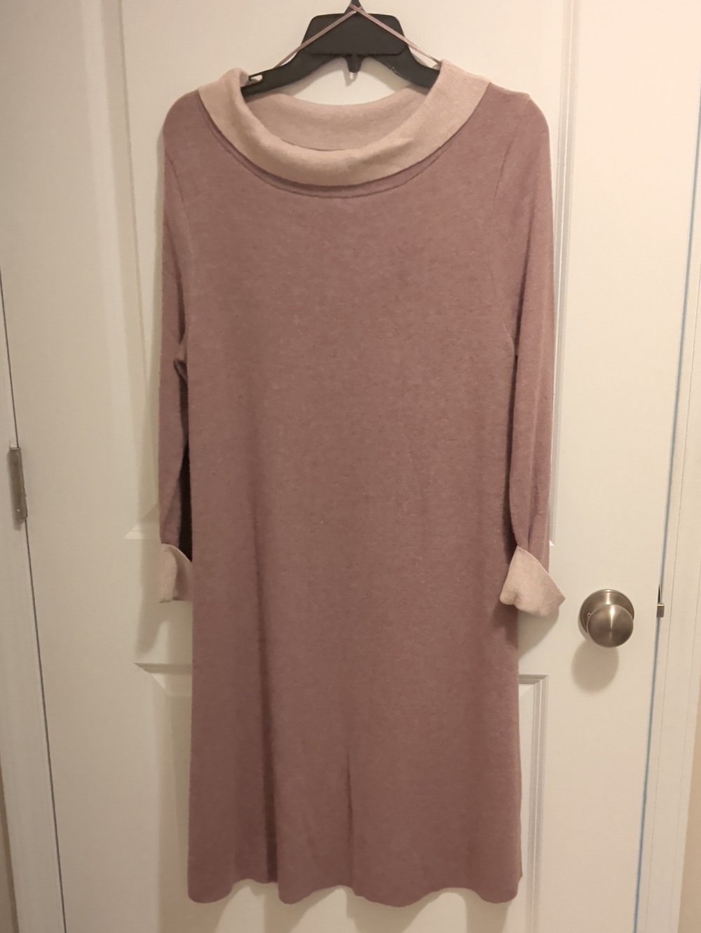 Cowl Neck Long Sleeve Knit Sweater Dress - Taupe
